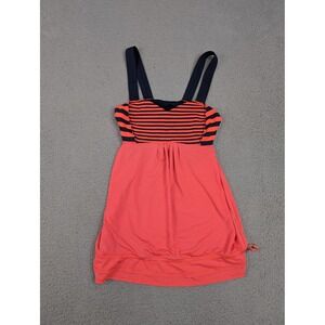 Lululemon Tank Top Womens 4 Orange Navy‎ Striped Built-In Bra Drawcord Hem Yoga
